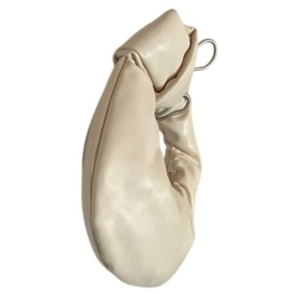 Melie Bianco Top Knot Cream Circular Bag with Golden Zipper Soft 11 x 9 x 2 - Picture 4 of 7